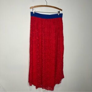 Lularoe red lace Lucy maxi skirt women’s size XL‎ rounded hem holiday Christmas
